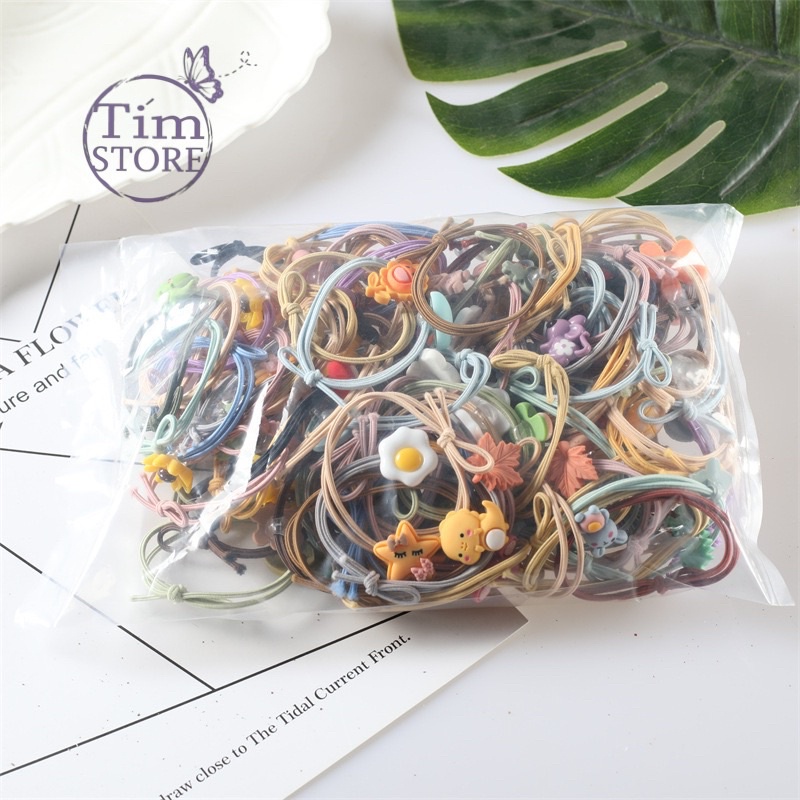 Set 30-50 dây thun cột tóc gắn charm hoạt hình TÍM STORE phụ kiện tóc nữ phong cách dễ thương mẫu mới 2022