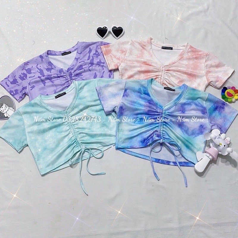 Áo croptop dây rút loang màu unisex tie dye hot hit