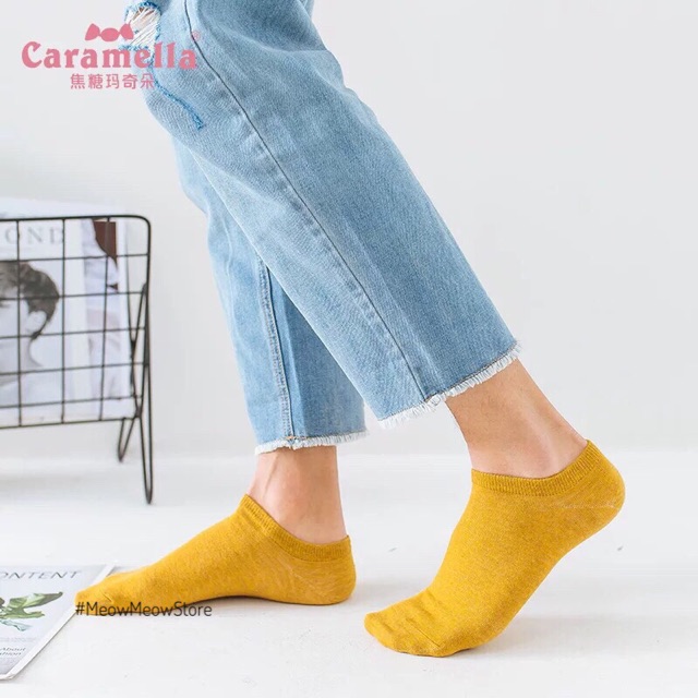 Hộp 12 đôi vớ trơn cao cấp hãng Caramella chất vải cotton mềm mại thấm hút mồ hôi