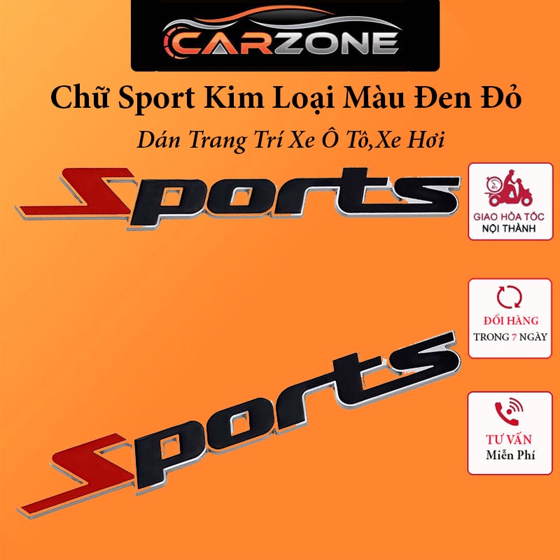 Chữ Nổi Sport Kim Loại Đen Đỏ -  Chữ Sport Trang Trí Xe Ô Tô,Xe Hơi CARZONE.TOP