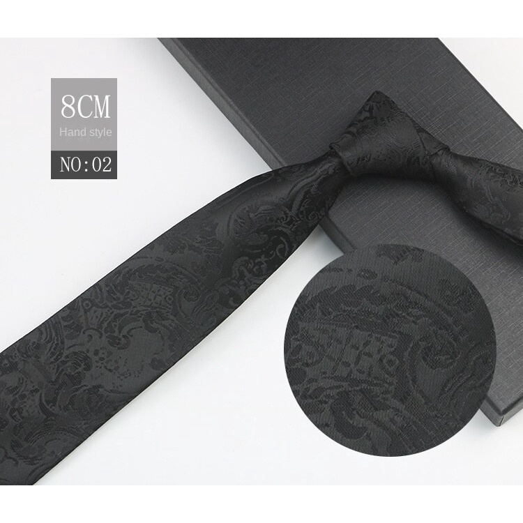 Cà Vạt 8cm Họa Tiết Kẻ Sọc Màu Đen Có Khóa Kéo Thời Trang Công Sở Cao Cấp Cho Nam