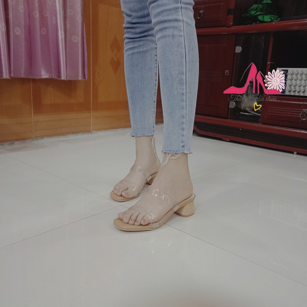Dép Cao Gót 💝 FREESHIP 💝 Dép nữ hiệu AiLiZu cao cấp mũi vuông , quai ngang trong suốt cao 5cm | BigBuy360 - bigbuy360.vn