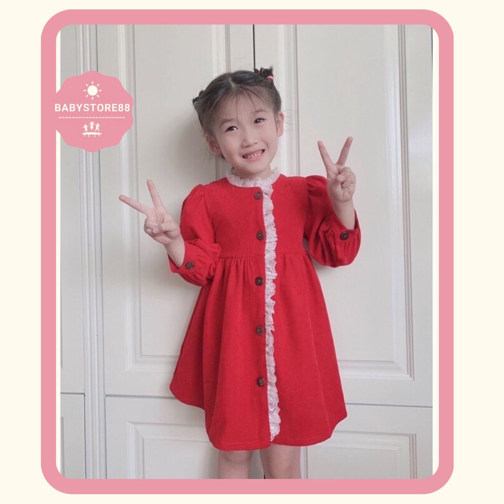 Váy nhung đỏ cho bé gái thu đông - Babystore88 đầm tết cho bé dài tay hàng thiết kế 1 2 3 4 5 6 7 8 tuổi V62