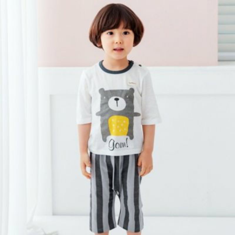 (Sz 90,110,120,140)lỗi- Bộ cotton giấy Theminou hoạ tiết chú gấu VN xuất Hàn