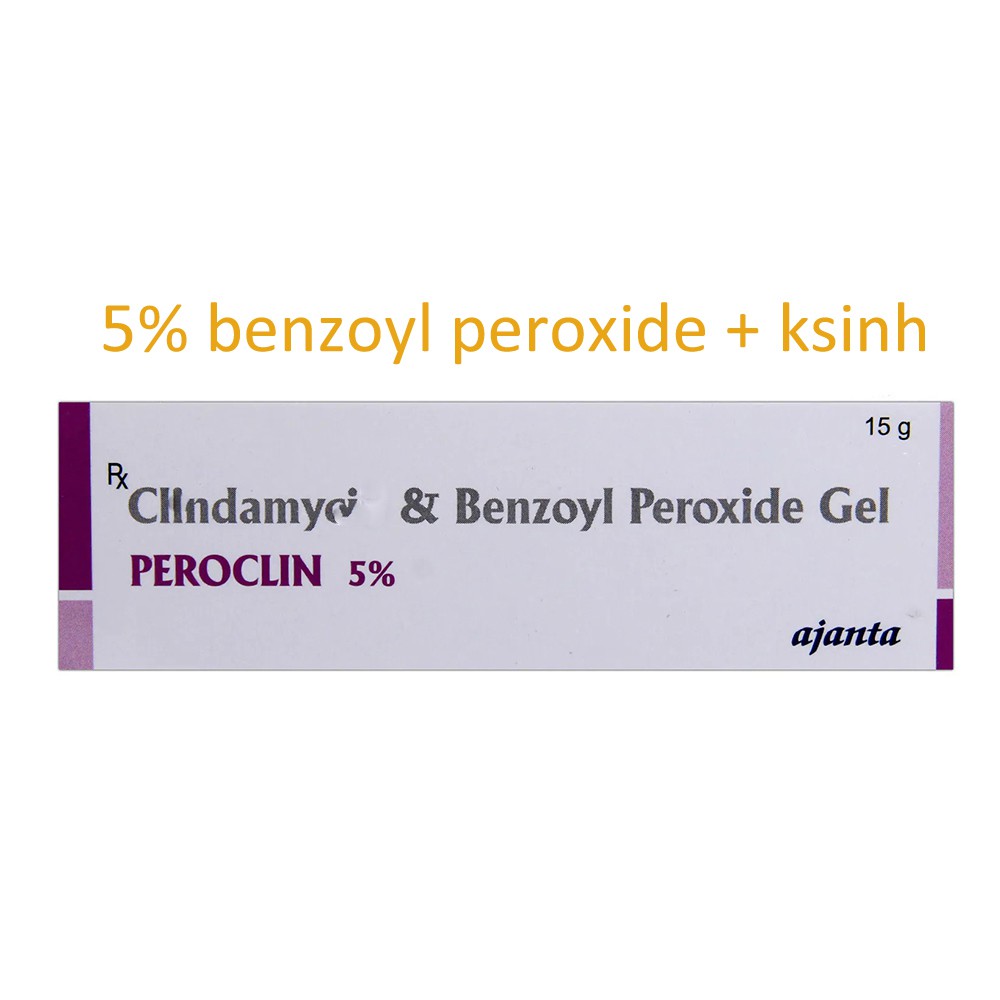 Chấm mụn Peroclin gel (15g) 5% benzoyl peroxide + clin.da.my.ci, giảm mụn, hết mụn sưng viêm nhanh