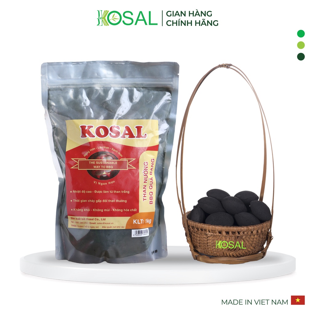 Than nướng quả bàng sạch KHÔNG KHÓI,KHÔNG MÙI túi 1 kg - Hàng xuất khẩu Hàn Quốc