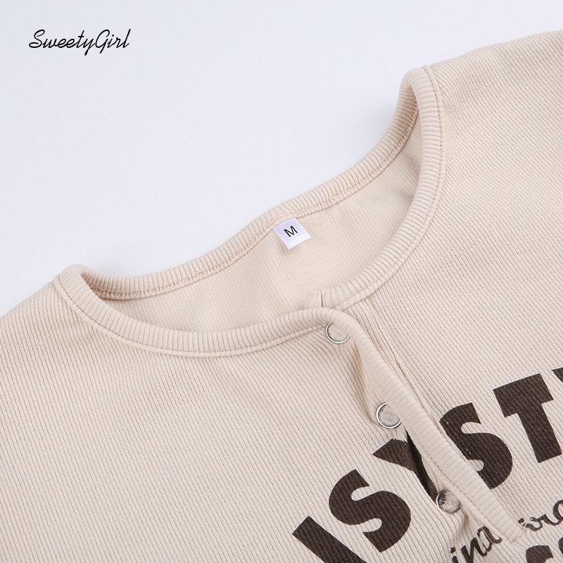 Áo Thun Dệt Kim Tay Dài Cổ Tròn Dáng Ôm In Chữ Thời Trang 2022 Dành Cho Nữ
