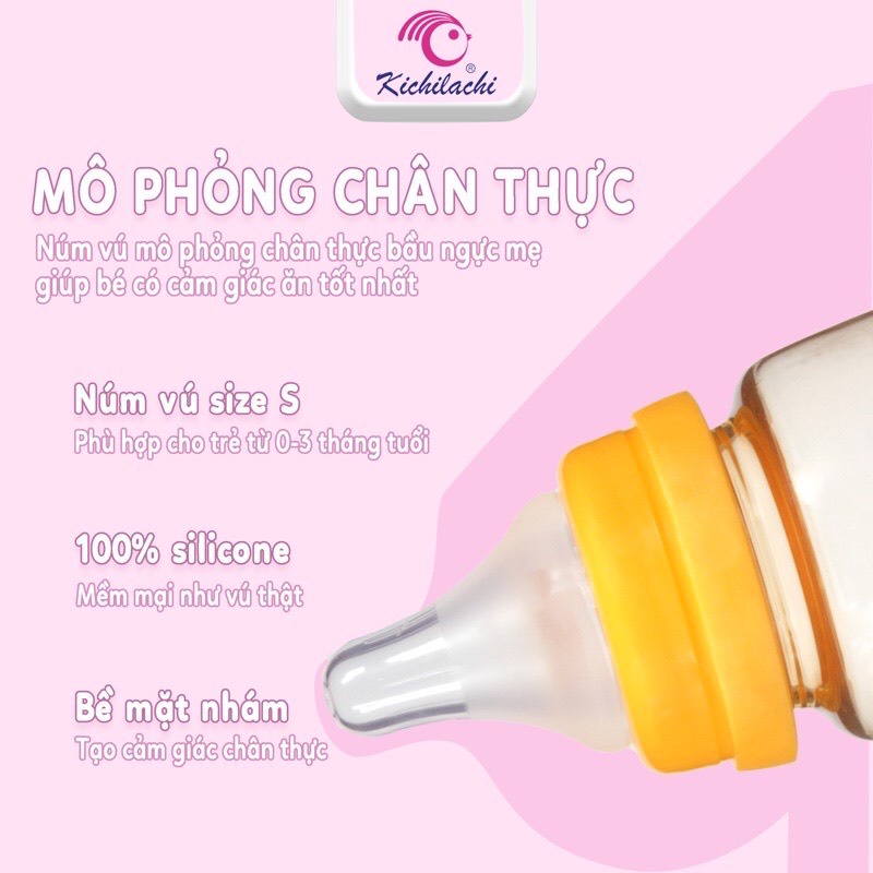 Bình sữa cổ hẹp nhựa PPSU Kichilachi cảm biến nhiệt cao cấp 80ml