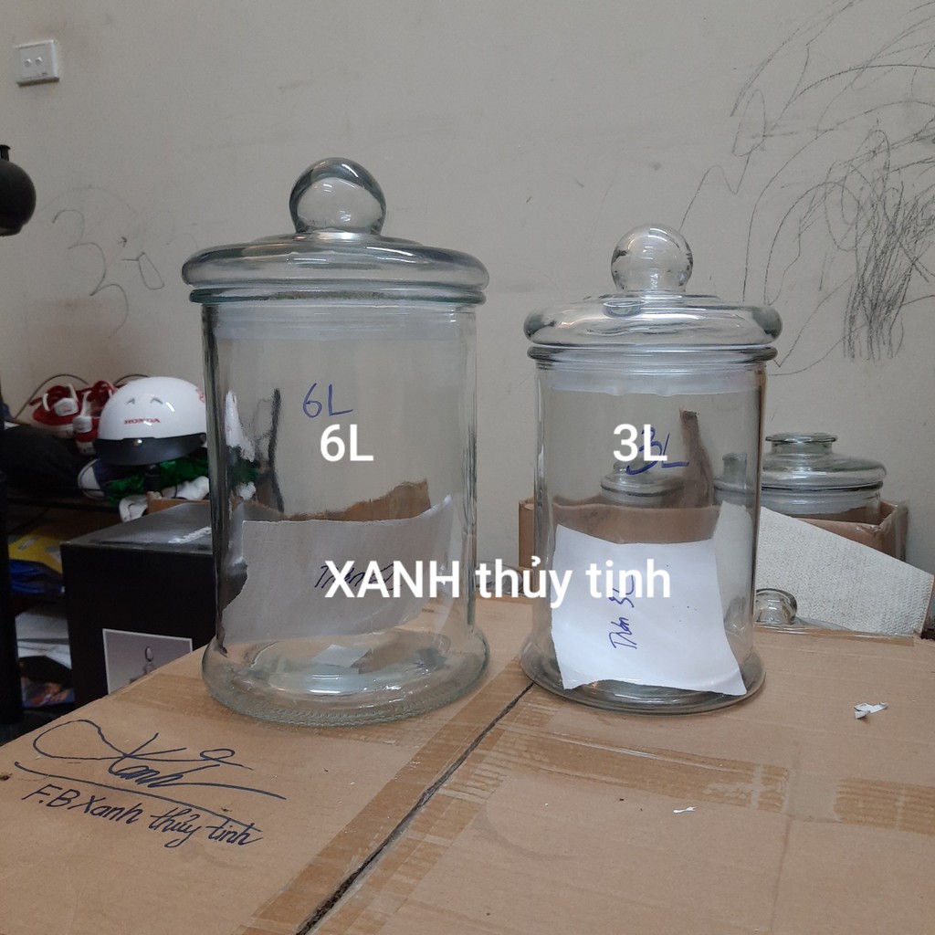 Bình thủy tinh trụ trơn ngâm củ sâm, ngâm quả, ngâm nấm linh chi - Dung tích 6 Lít