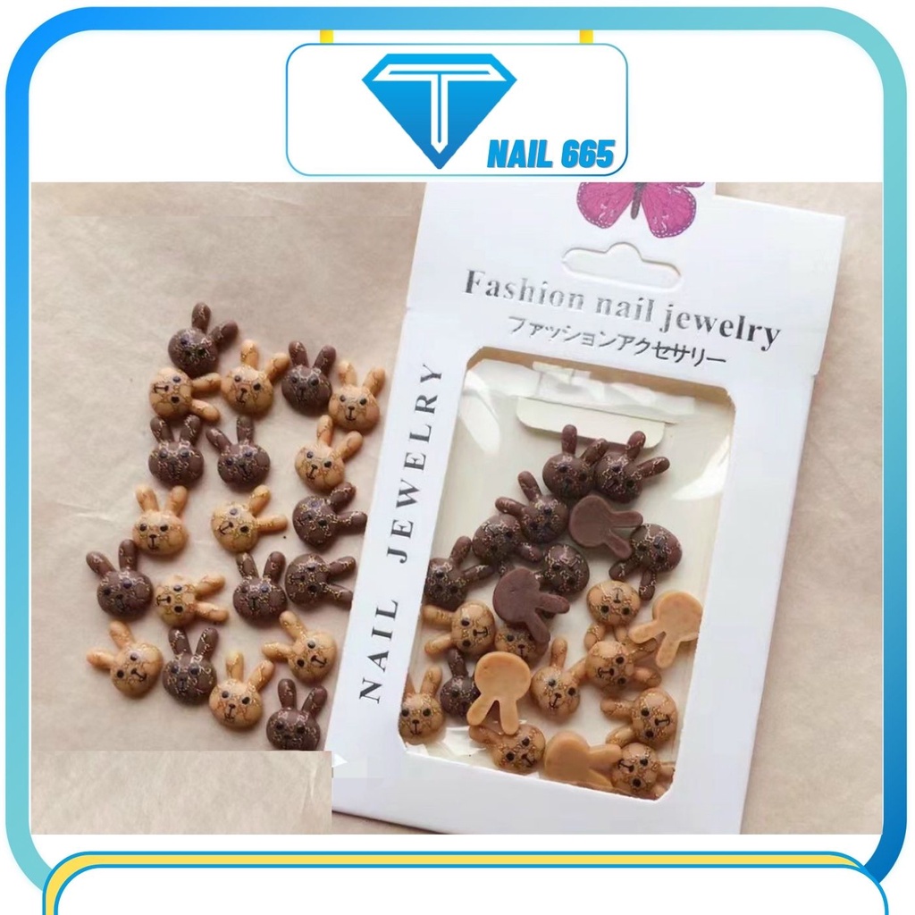 Charm gấu , thỏ nâu , Charm trang trí gắn móng nail