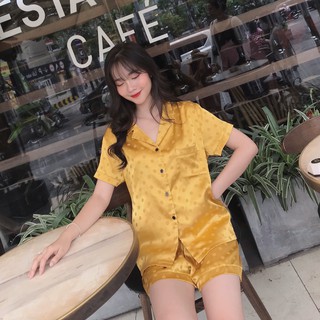 Đồ ngủ pijama lụa gấm chấm bi cộc đùi