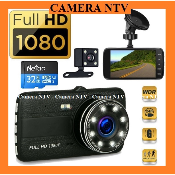 Camera Hành Trình Ôtô X004 trước sau Full HD1080P tích hợp 8 Đèn LED kèm thẻ nhớ NETAC 32G