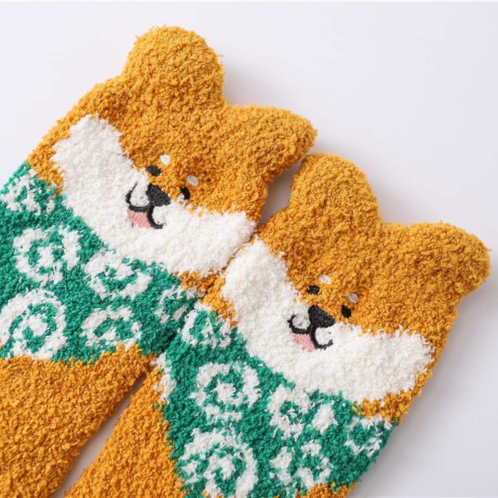 MXGOODS Vớ Lông Cừu San Hô Dày Dặn Ống Vừa Hình Chó Shiba Inu Hợp Thời Trang Thu Đông