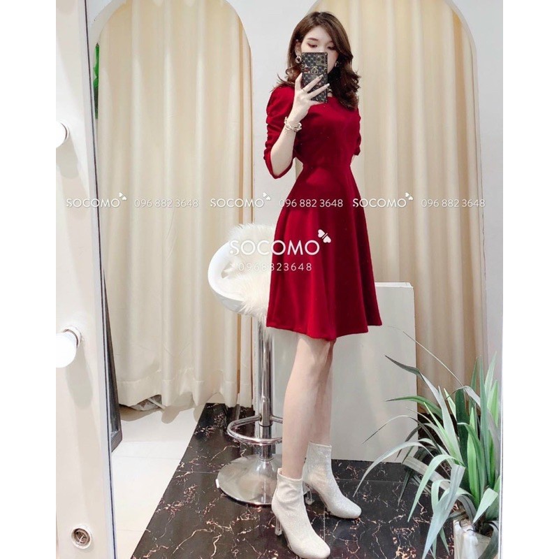 ĐẦM NHUNG ĐỎ TAY NHÍU