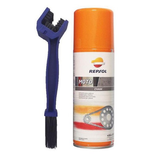 Xịt dưỡng sên Repsol Chain Lube 400ml và bàn chải vệ sinh sên 3D