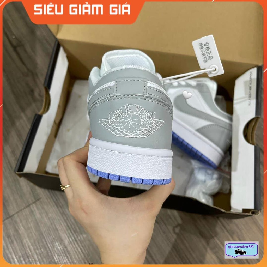 Giày thể thao sneaker Air Jordan 1 Low xám ghi đế tím năng động, phong cách dành cho nam nữ