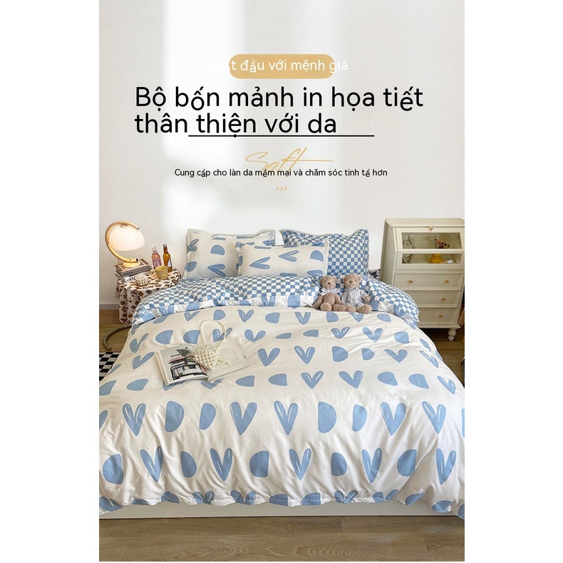 Bộ Chăn Ga Và Vỏ Gối Cotton Họa Tiết Hoạt Hình Dễ Thương