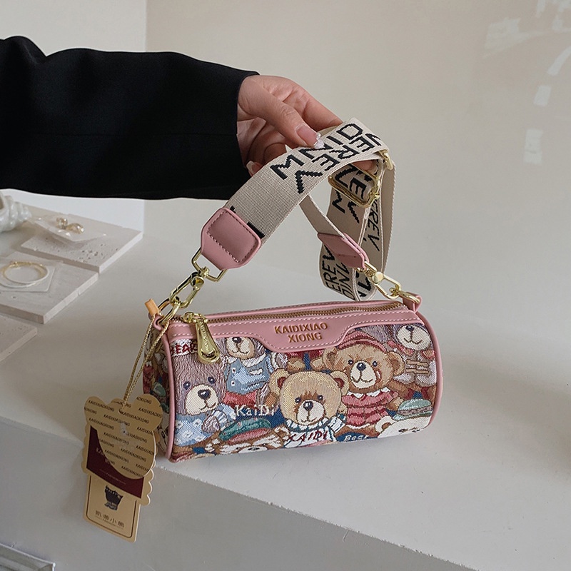 Túi Đeo Chéo Hình Trụ Cỡ Lớn In Họa Tiết Hoạt Hình Phong Cách Cổ Điển Thời Trang