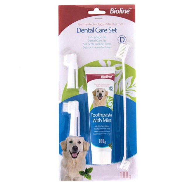 Bộ Đánh Răng & Kem Đánh Răng Bàn Chải Đánh Răng Chó Mèo Dental Care Set Bioline 100g