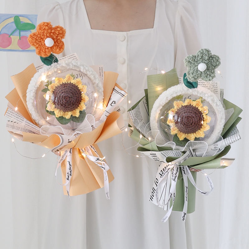 Sản Phẩm Hoàn Thiện Bó Hoa Hướng Dương Bằng Len Dệt Kim Sáng Tạo Làm Quà Tặng Sinh Nhật / Valentine Cho Bé Gái