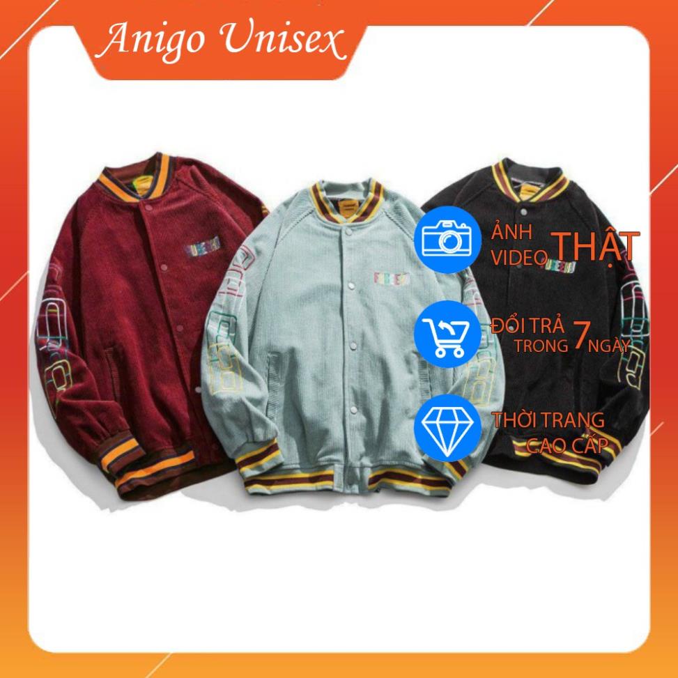 Áo khoác bomber nam nữ chất liệu kaki nhung dày dặn chữ thêu- áo khoác bóng chày ANIGO UNISEX