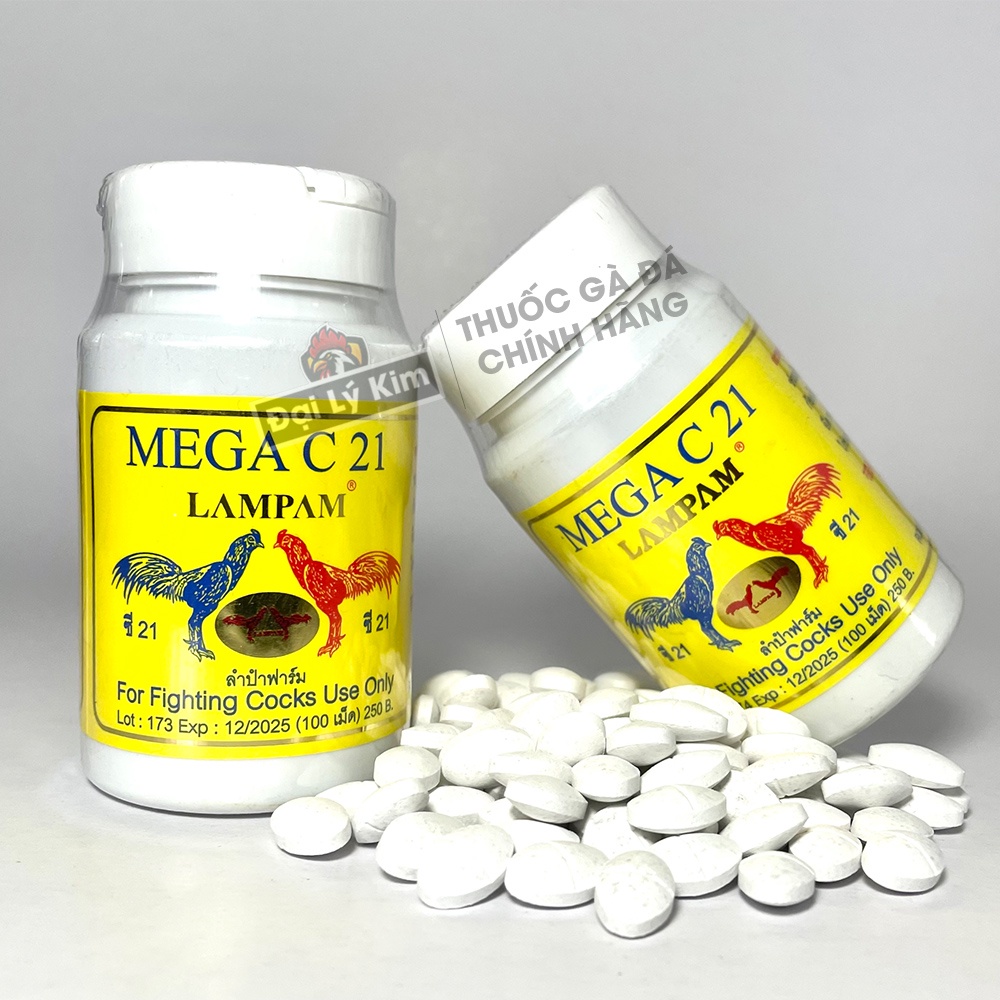 Dinh dưỡng nuôi gà đá tăng bo Mega C21, hủ 100 viên, nhập khẩu Thái Lan chính hãng