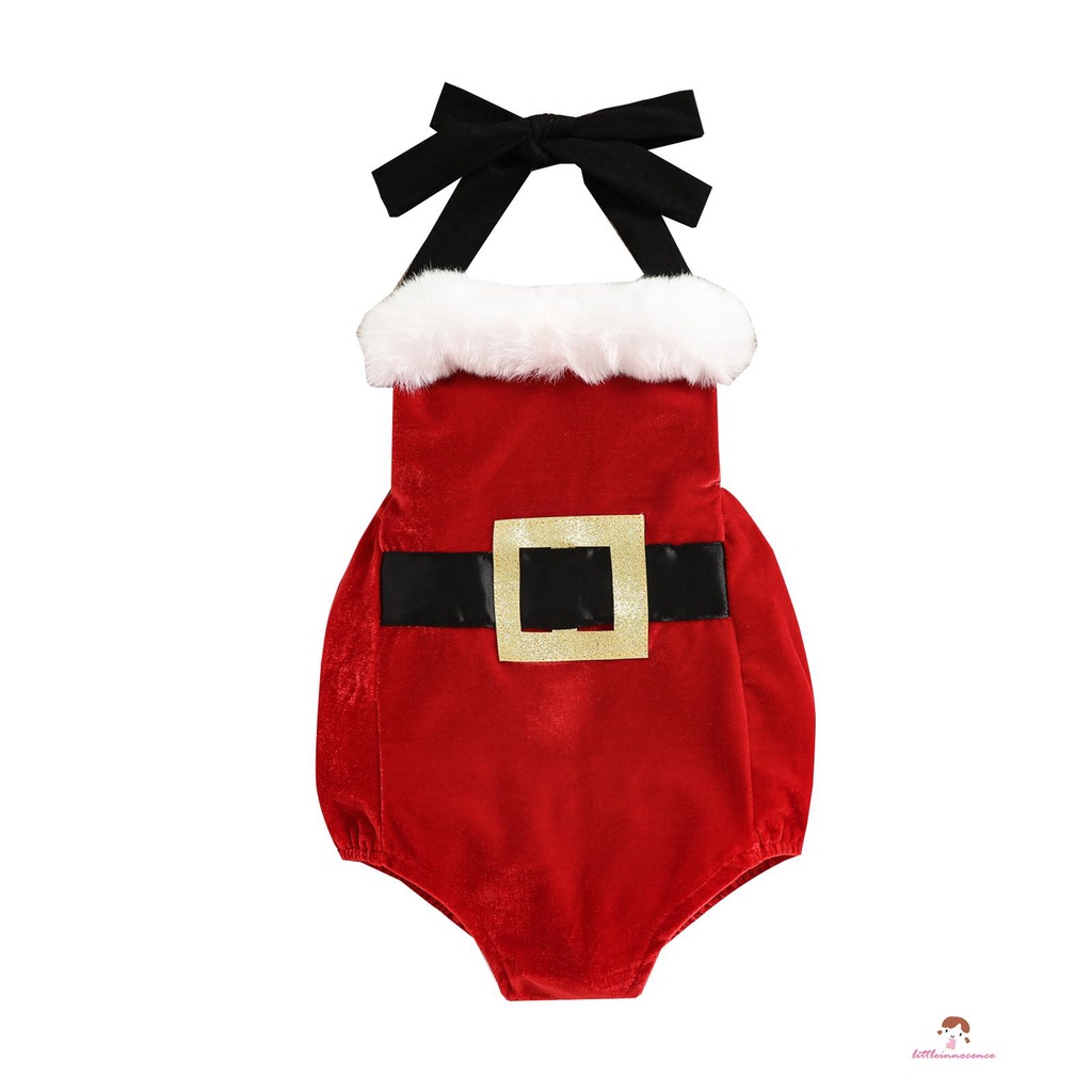 Bộ áo liền quần kèm dây thắt lưng họa tiết ông già noel dễ thương cho bé sơ sinh 7 tuổi