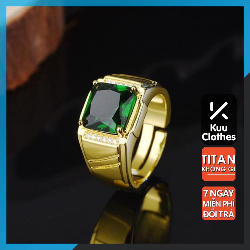Nhẫn nam nữ tròn Kuu Clothes màu bạc thời trang chất Titan đẹp đơn giản không gỉ - Nhẫn Golden Green