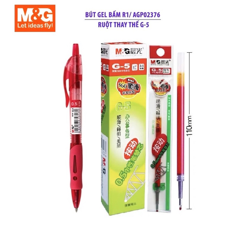 Combo Bút Gel + Ruột M&G R1 AGP02376/MG-1163 0.5mm mực nhanh khô