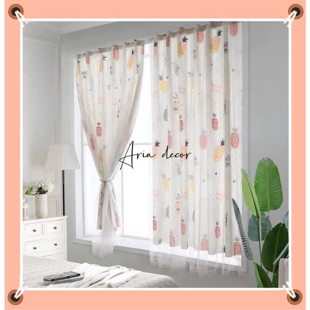 [TẶNG ĐŨA] Rèm cửa dán tường ARIA DECOR họa tiết Trắng quả dứa chắn nắng, rèm decor, cản sáng