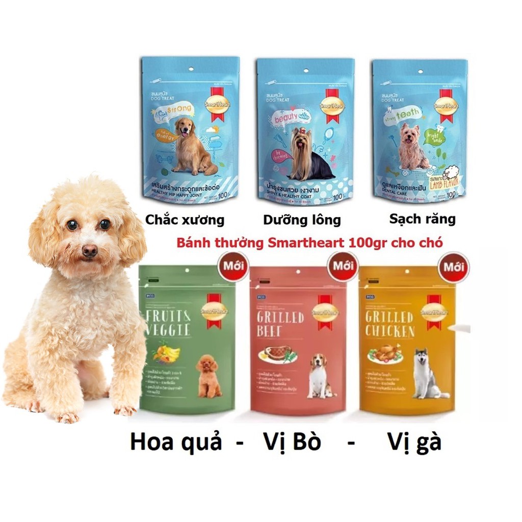 [Mã PET50 giảm 10% - tối đa 50K đơn 250K] Bánh Snack SmartHeart 100gr bánh thưởng Cho Chó mèo thức ăn thưởng cho chó