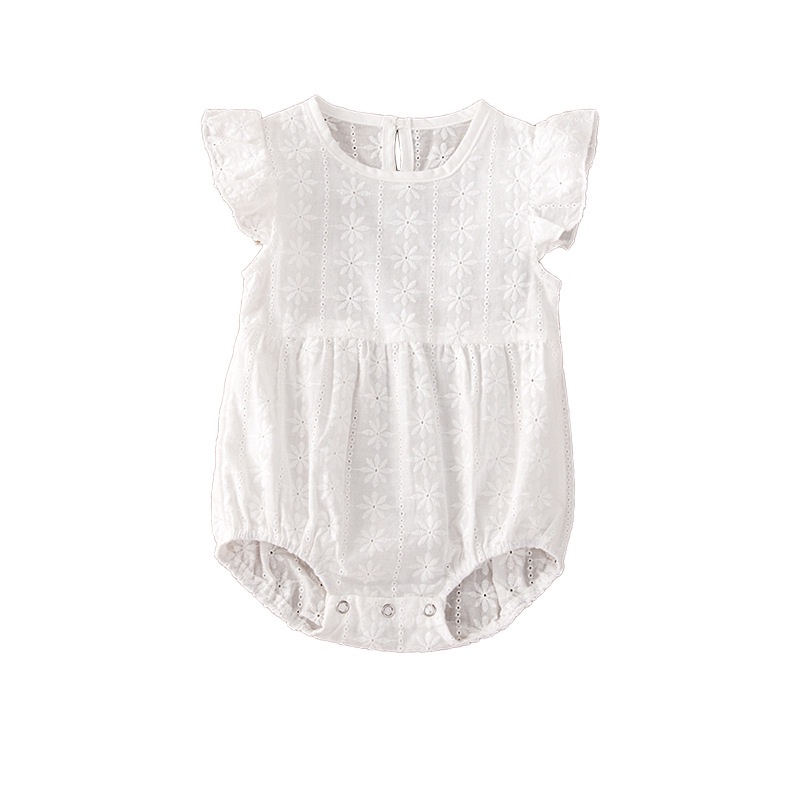 Bộ Áo Liền Quần Vải Cotton Phối Ren Không Tay Thời Trang Mùa Hè Cho Bé Gái Sơ Sinh