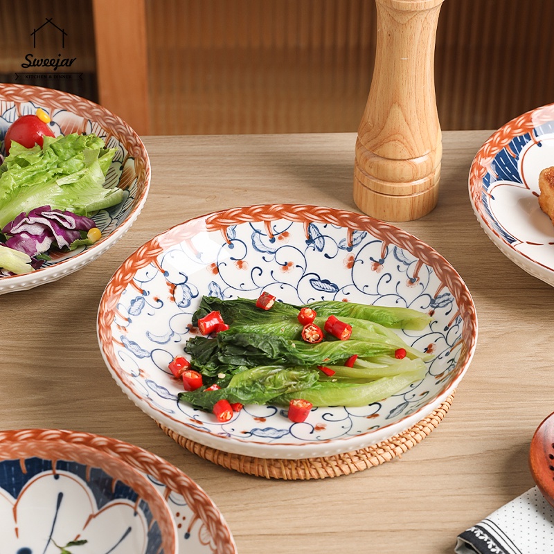 Đĩa Sứ Tròn 6inch/8inch Phong Cách Nhật Bản Độc Đáo Chất Lượng Cao