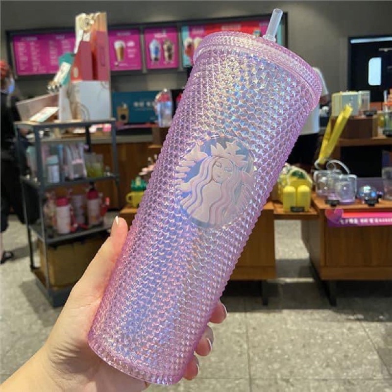 Ly giữ nhiệt 2-3h,cốc uống nước kim cương starbuck 2 lớp cao cấp, chất liệu PP cách nhiệt 2-3h, tặng kèm ống hút