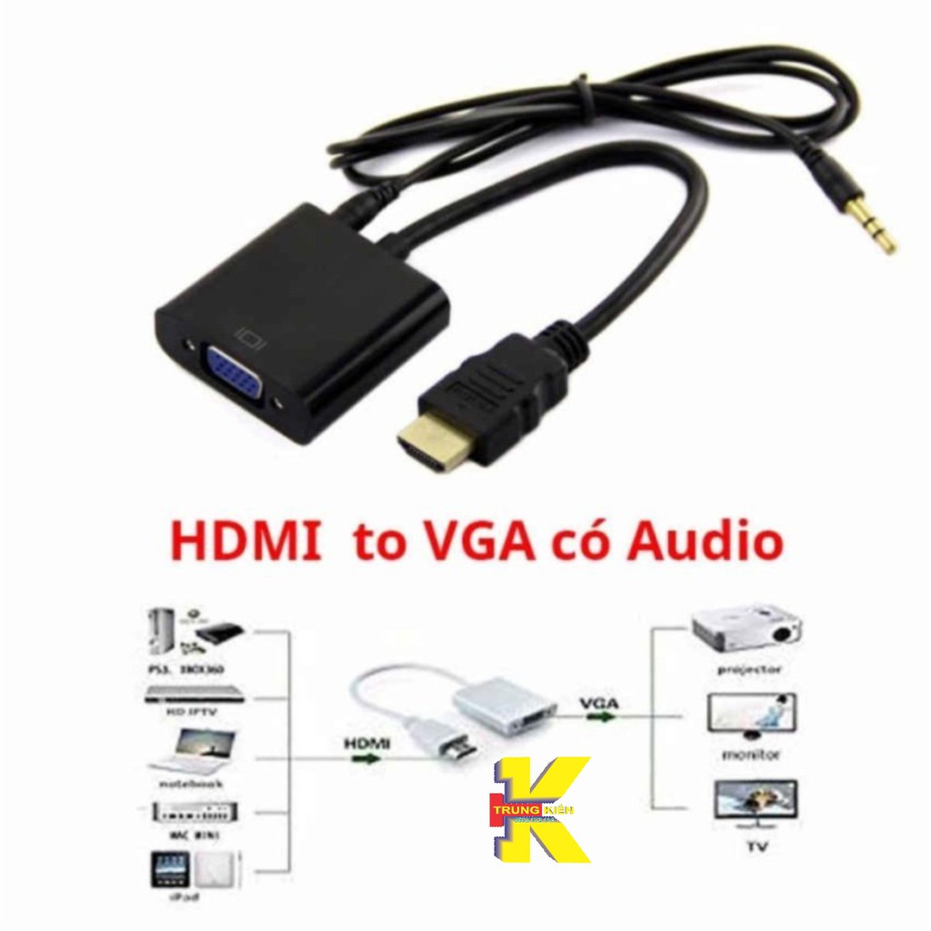 Cáp chuyển đổi hdmi ra vga, cáp hdmi ra vga có âm thanh 2 màu trắng, đen(giao ngẫu nhiên)
