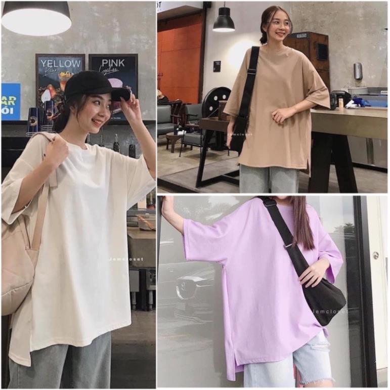 Áo thun trơn nam nữ xẻ vạt giá rẻ form rộng oversize kiểu hàn quốc unisex cao cấp DUKO FASHION AT28