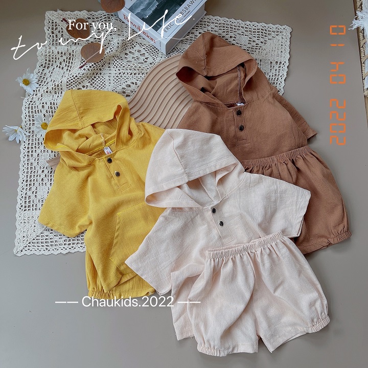 Bộ  Hè Mũ Bé Trai , bé gái Cá Tính Phong Cách  chất đũi xước siêu mátSize 8-20kg