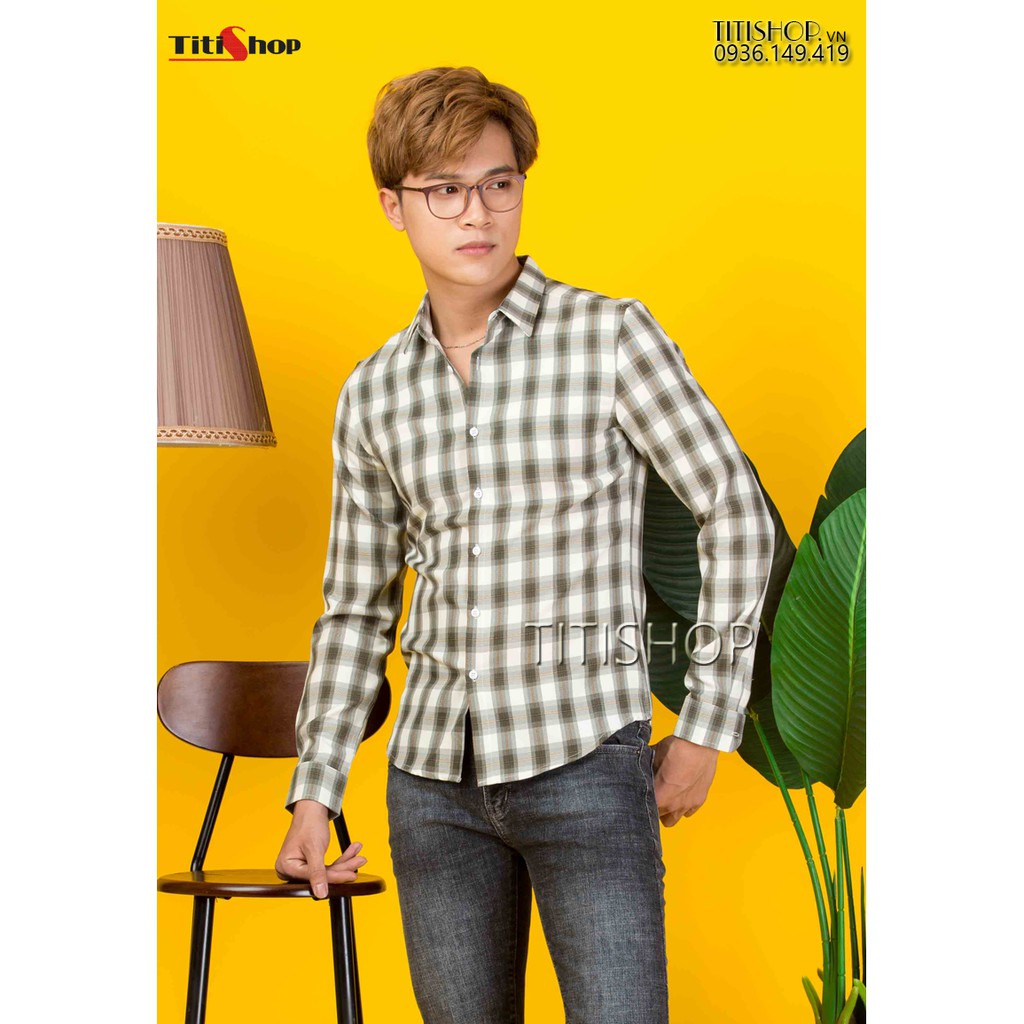 Áo sơ mi Caro Titishop SM1177 Xanh ( Luxury )