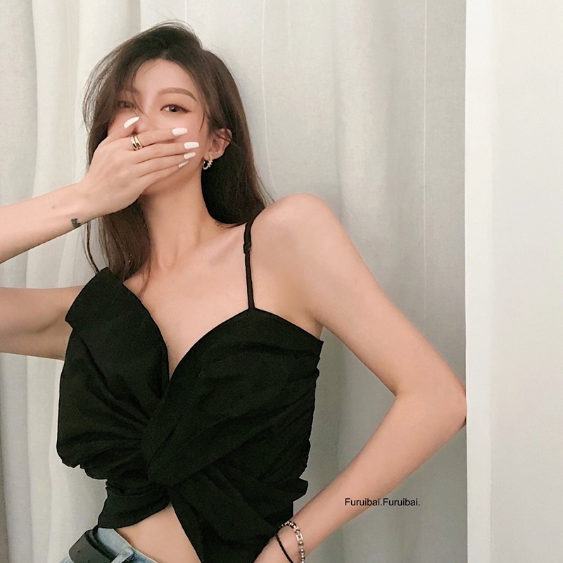 Áo Hai Dây Dáng Ngắn Phối Nơ Quyến Rũ Thời Trang Hè Cho Nữ