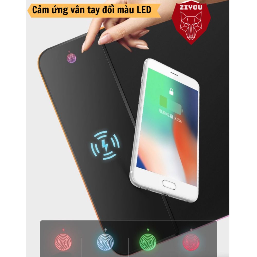 Lót Chuột LED RGB Cảm Ứng Tích Hợp Sạc Không Dây 15W Ziyou G96 , Pad Chuột Cỡ Lớn