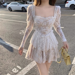 SẴN🎀Đầm ren tiểu thư cổ vuông dự tiệc xoè bồng 2 tầng sang chảnh/ Váy công chúa dự tiệc phong cách Hàn Quốc cưới