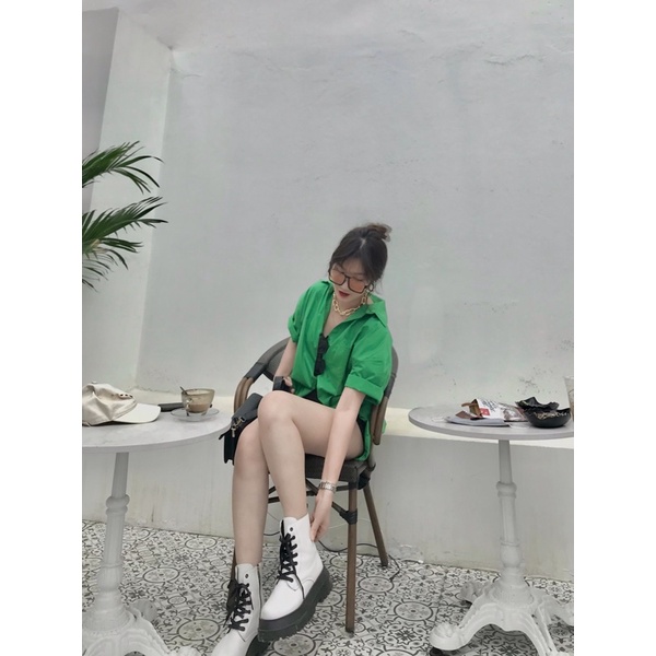 Boots cao cổ đen và trắng được bác Hằng review đế bánh mì 8cm kèm ảnh thật