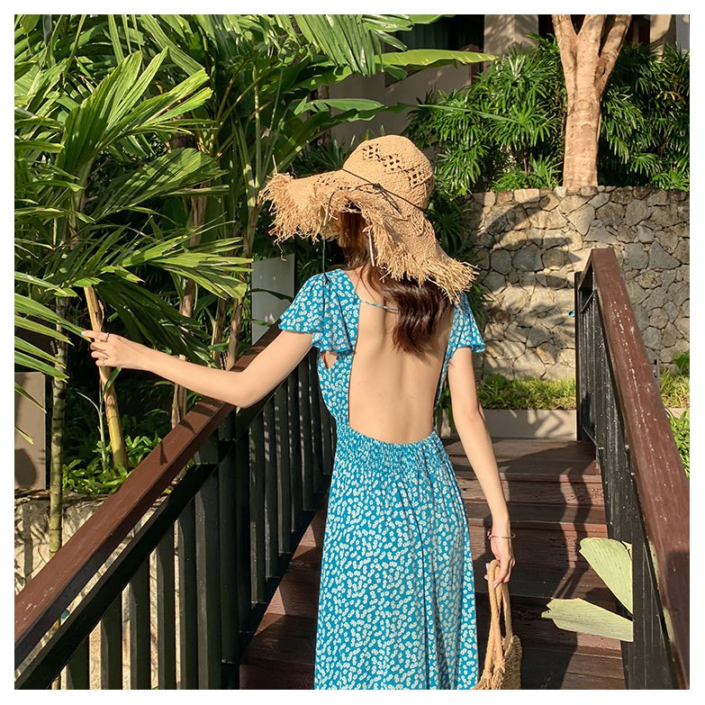 ( SẴN HÀNG LOẠI 1) ĐẦM MAXI VÁY MAXI HOA XANH HỞ LƯNG SEXY QUẢNG CHÂU | BigBuy360 - bigbuy360.vn