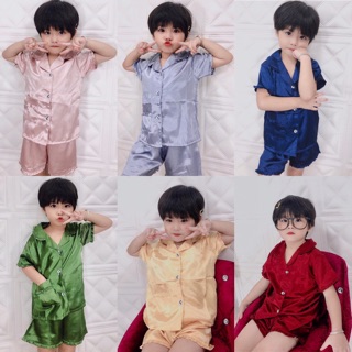 Đồ bộ pijama lụa viền bèo em bé đùi