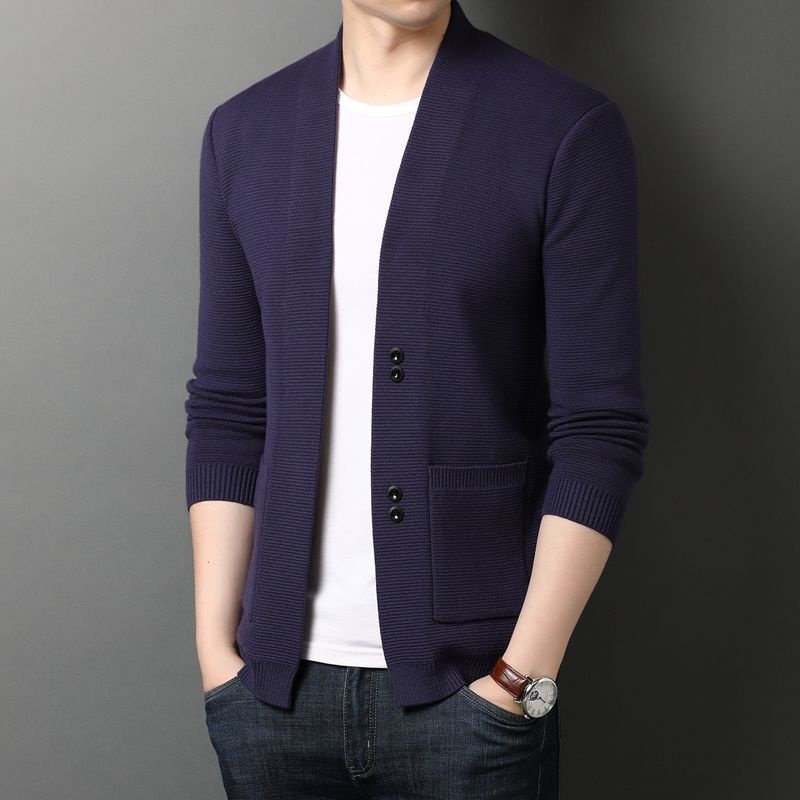 Áo Khoác Cardigan Nam Dài Tay Cổ Bẻ Thời Trang