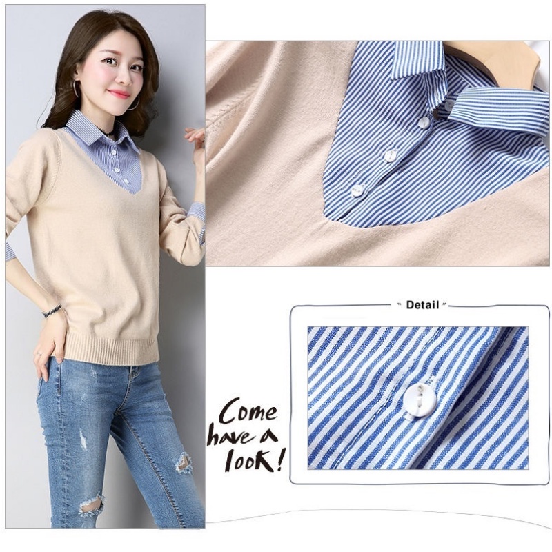 Áo len tay dài giả hai lớp phong cách Hàn Quốc thời trang cho nữ