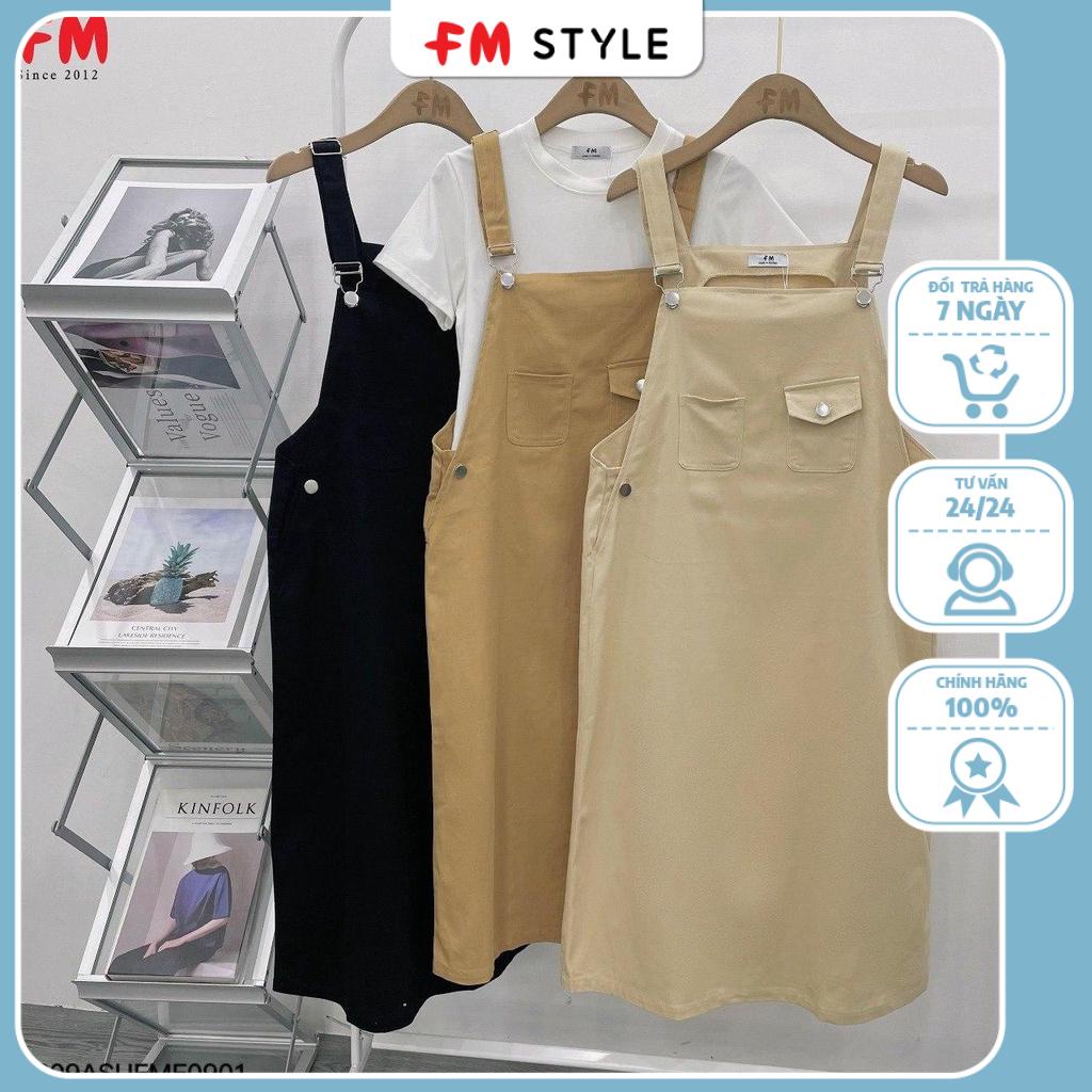 Yếm nữ FM Style kiểu váy dáng dài phối túi nắp vuông đính nút chất kaki dày dặn thời trang Hàn Quốc 208250032