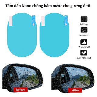 2 miếng dán NANO chống tụ nước mờ GƯƠNG Xe Hơi 100*150mm