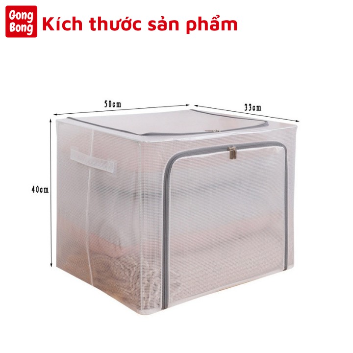 Hộp đựng quần áo chăn màn vải trong suốt chống thấm nước có khung thép có nắp khóa kéo dung tích 66l Gong Bong store