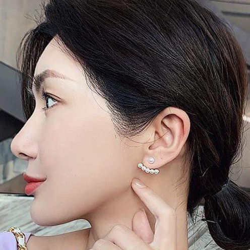 Bông tai bạc Van Jewelry V10179 Bông đính Ngọc Trai nhân tạo vầng trăng ôm viền tai